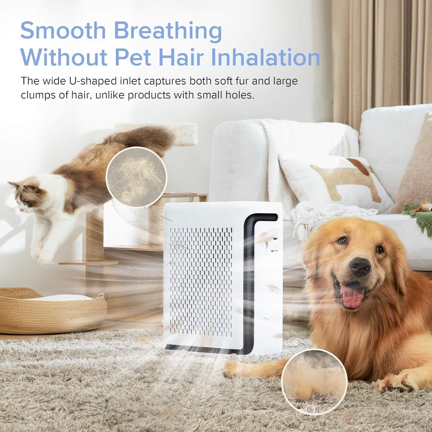 Air Purifiers for Home Large Room Bedroom Up to 1110 Ft² with Air Quality and Light Sensors, Smart WiFi, Washable Filters, HEPA Sleep Mode for Pets, Allergies, Dust, Pollen, Vital 100S-P, White