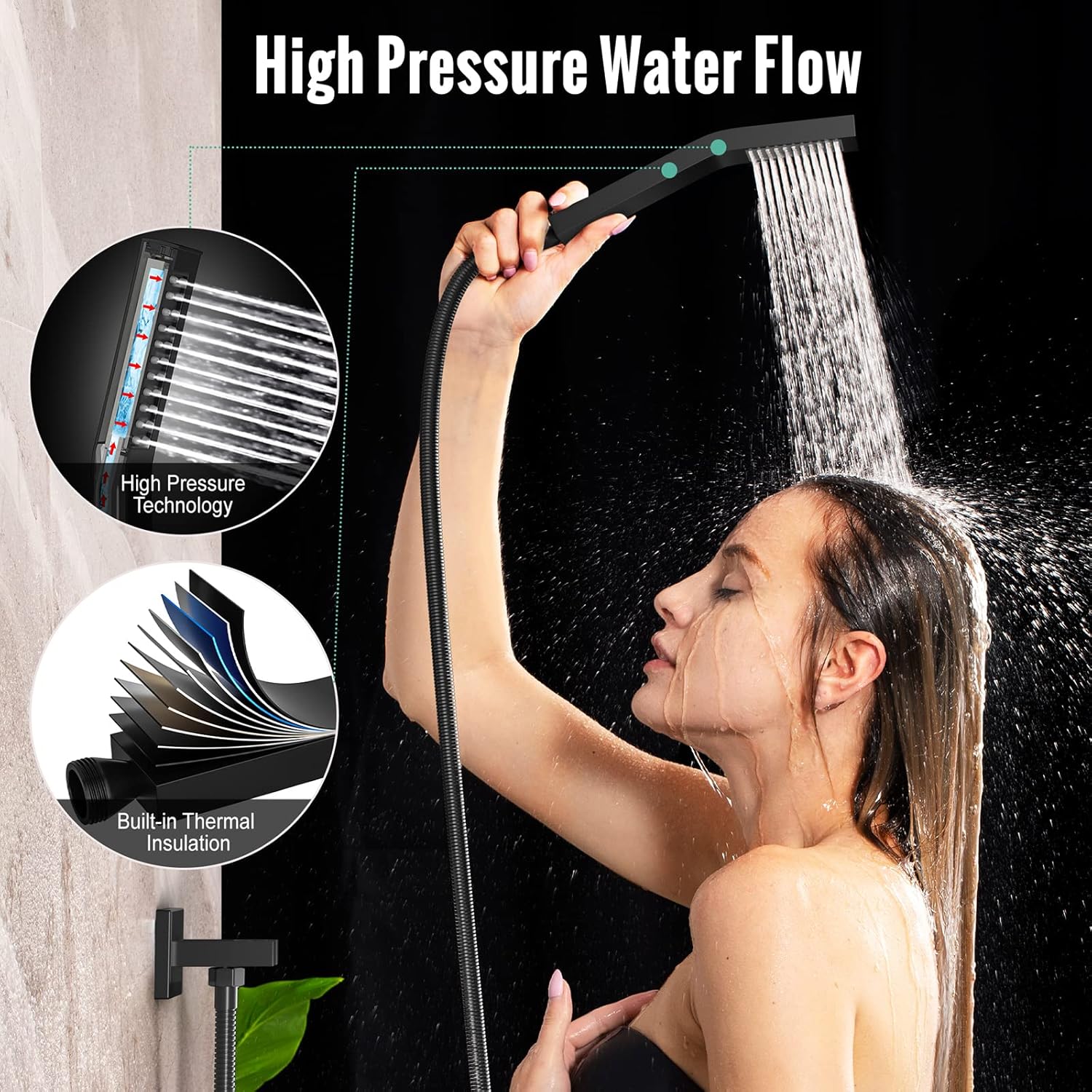 SR SUN RISE 12 Inches Matte Black Shower System 12 Inch Brass Bathroom Luxury Rain Mixer Shower Combo Set Wall Mounted Rainfall Shower Head System Shower Faucet Rough-in Valve Body and Trim Included