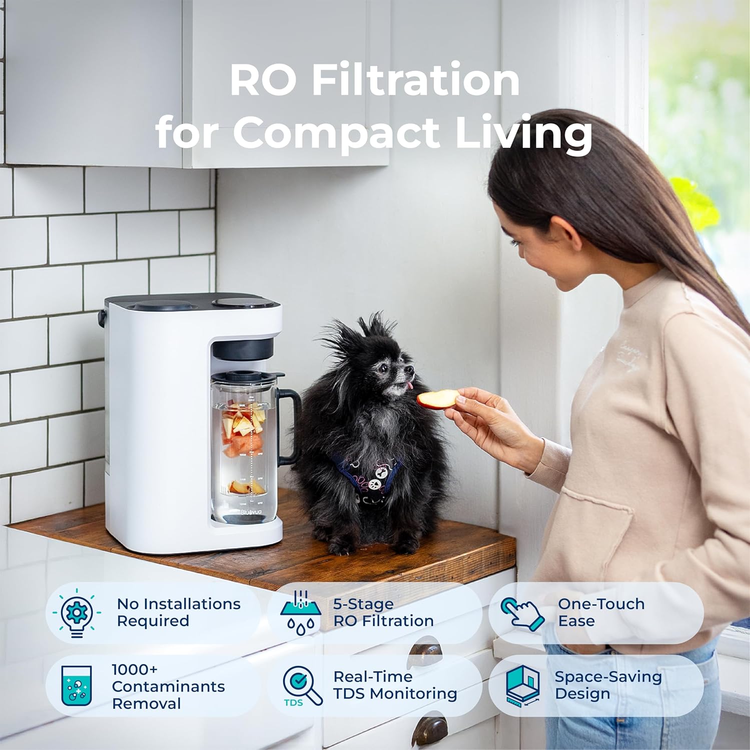 Bluevua RO100ROPOT-LITE Countertop Reverse Osmosis Water Filter System, 5 Stage Purification, 3:1 Pure to Drain, Portable Water Purifier (No Installation Required) (Blue)