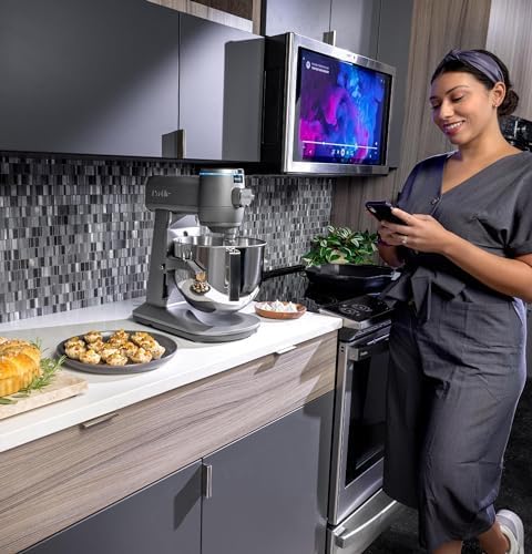 GE Profile Smart Stand Mixer w/Built-In Smart Scale & Auto Sense Technology, 7qt Stainless Steel Bowl, 11 Speed l Dough Hook, Beater, 11-wire whip l works w/Amazon Alexa & Google Home l Stone White