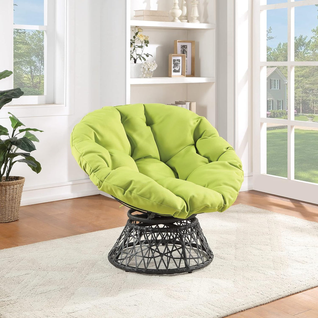 OSP Home Furnishings Wicker Papasan Chair with 360-Degree Swivel, Brown Frame with Brown Cushion