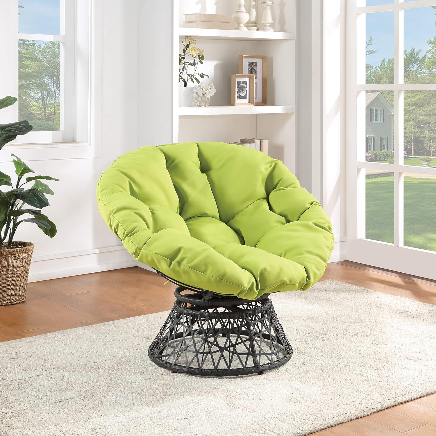 OSP Home Furnishings Wicker Papasan Chair with 360-Degree Swivel, Brown Frame with Brown Cushion