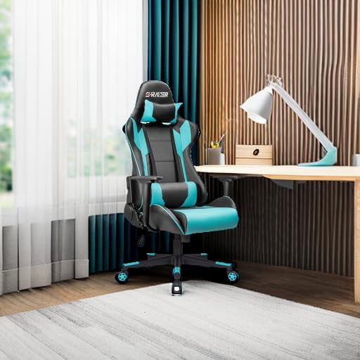 Homall Gaming Chair, Office Chair High Back Computer Chair Leather Desk Chair Racing Executive Ergonomic Adjustable Swivel Task Chair with Headrest and Lumbar Support (Dark Black)