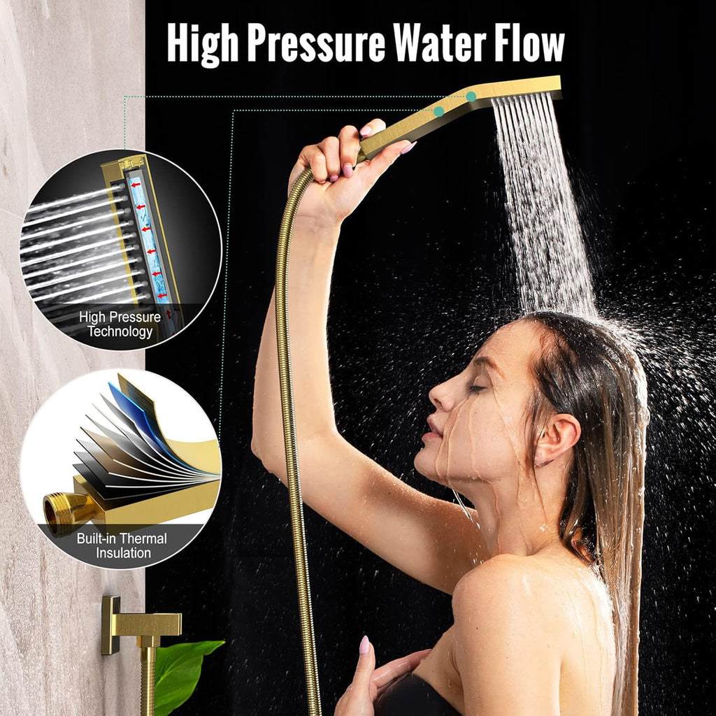 SR SUN RISE 12 Inches Matte Black Shower System 12 Inch Brass Bathroom Luxury Rain Mixer Shower Combo Set Wall Mounted Rainfall Shower Head System Shower Faucet Rough-in Valve Body and Trim Included