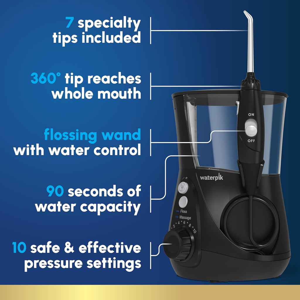 Waterpik Aquarius Water Flosser Professional For Teeth, Gums, Braces, Dental Care, Electric Power With 10 Settings, 7 Tips For Multiple Users And Needs, ADA Accepted, Gray WP-667, Packaging May Vary