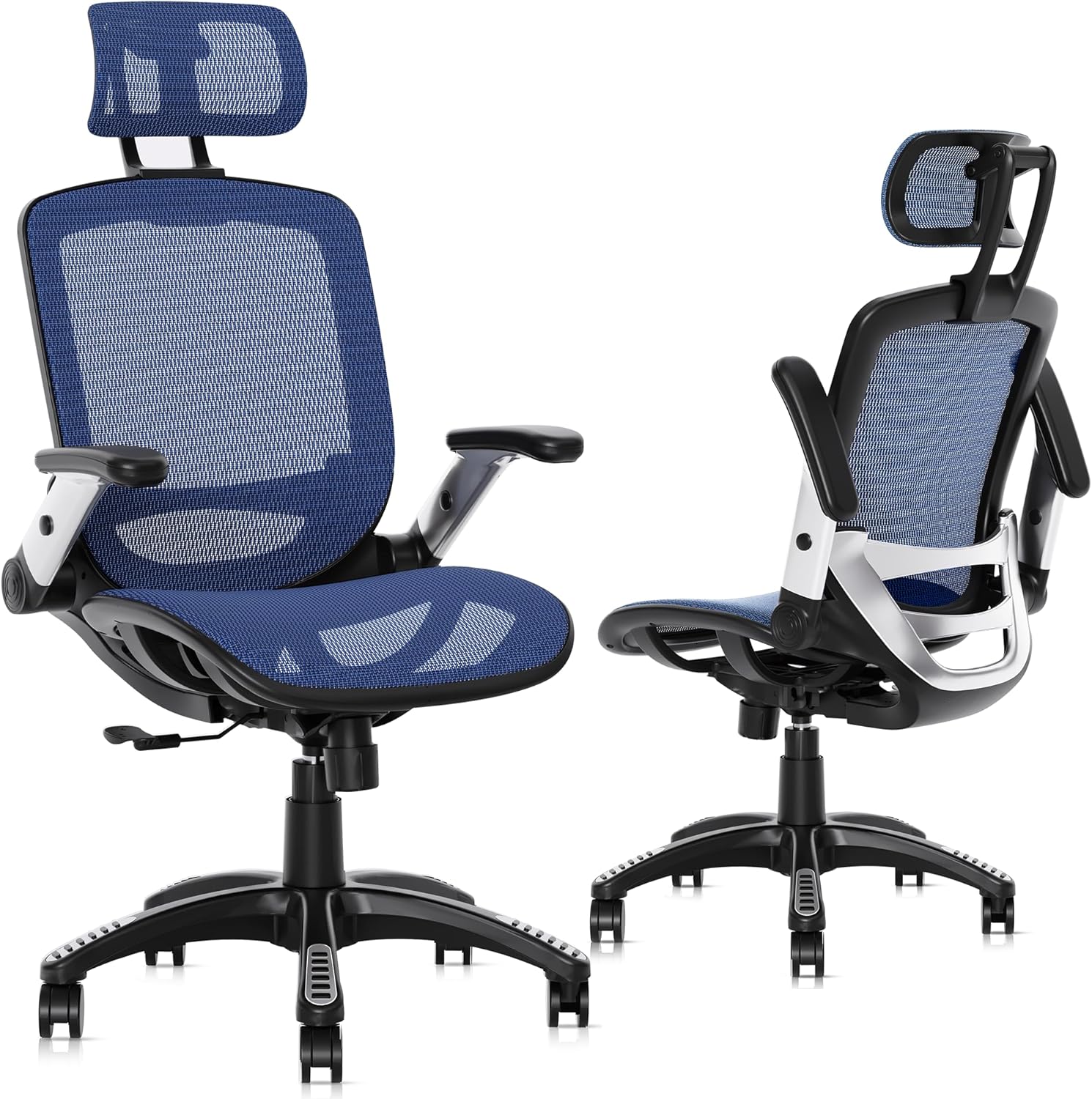 GABRYLLY Ergonomic Office Chair, High Back Home Desk Chair with Headrest, Flip-Up Arms, 90-120° Tilt Lock and Wide Cushion, Big and Tall Mesh Chairs for Man Woman, Grey Task Chair