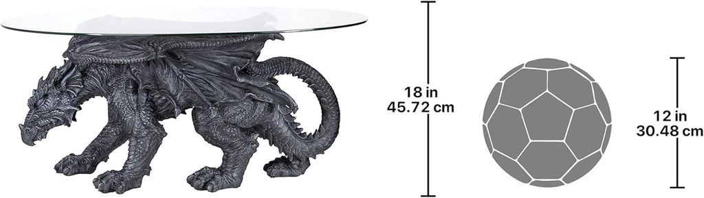 Design Toscano Warwickshire Dragon Gothic Decor Glass Topped Coffee Table, 39 Inch, Greystone