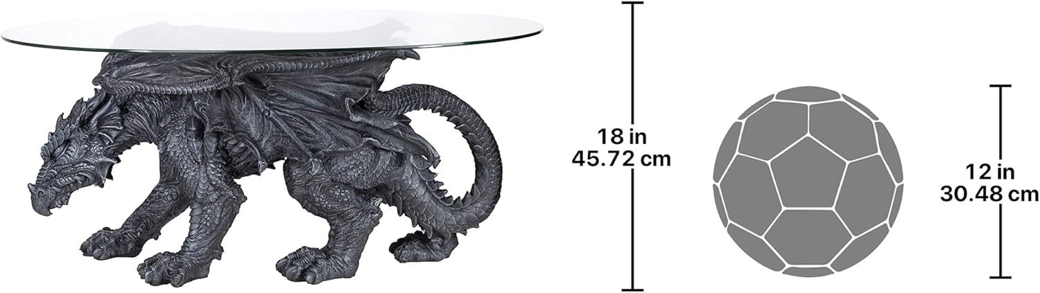 Design Toscano Warwickshire Dragon Gothic Decor Glass Topped Coffee Table, 39 Inch, Greystone
