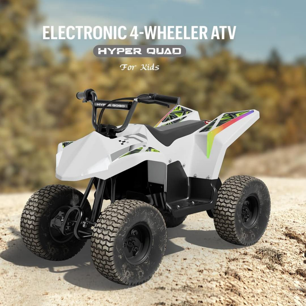 Hyper Quad Electric ATV Dirt Bike for Ages 12+ | Top Speed 16 Km/h or 10 Miles/h | 36V 350W Motor Electric 4-Wheeler | Speaker, LED Lights, App | 3-Speed Modes + Reverse Mode | Ride on ATV (White)