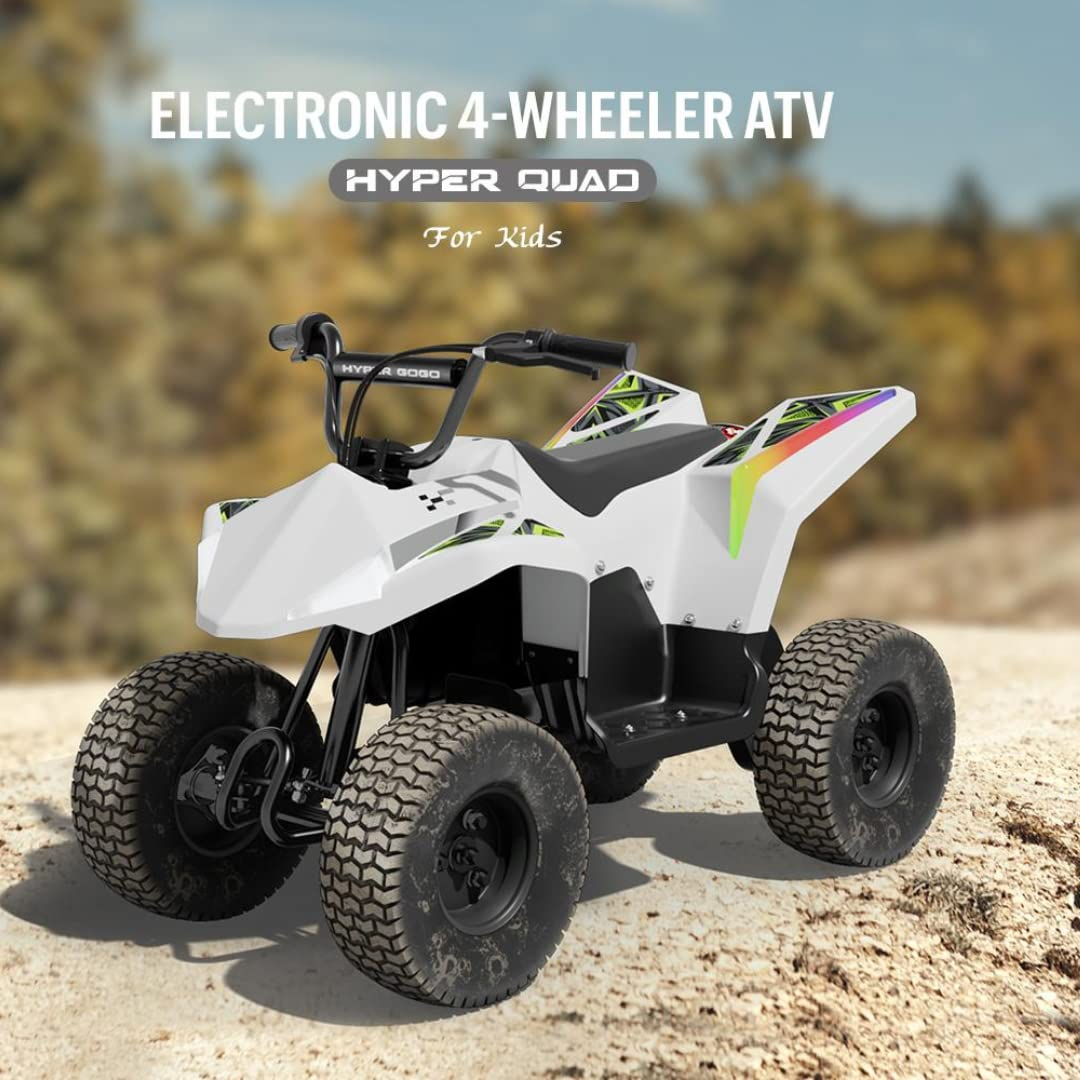 Hyper Quad Electric ATV Dirt Bike for Ages 12+ | Top Speed 16 Km/h or 10 Miles/h | 36V 350W Motor Electric 4-Wheeler | Speaker, LED Lights, App | 3-Speed Modes + Reverse Mode | Ride on ATV (White)