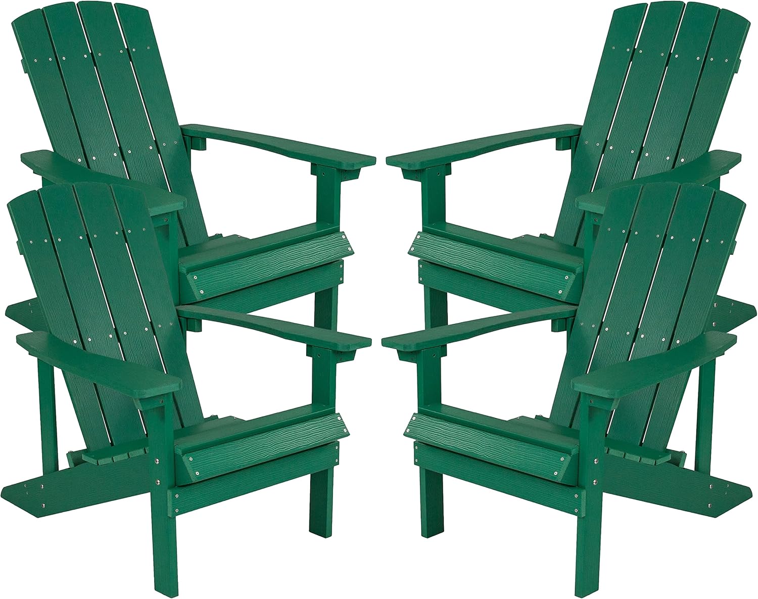 Flash Furniture Charlestown Commercial Grade Indoor/Outdoor Adirondack Chair, Weather Resistant Durable Poly Resin Deck and Patio Seating, Green