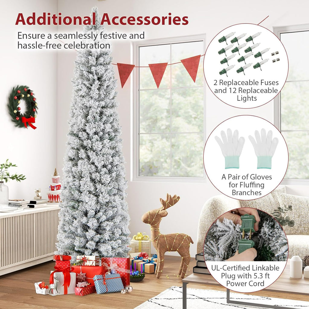 Goplus 7ft Artificial White Christmas Tree Xmas Pine Tree with Solid Metal Legs Perfect for Indoor and Outdoor Holiday Decoration