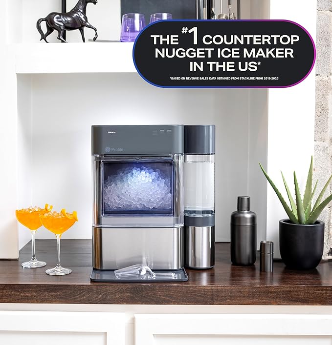 Opal 2.0 with 0.75 Gallon Tank, Chewable Crunchable Countertop Nugget Ice Maker, Scoop included, 38 lbs in 24 hours, Pellet Ice Machine with WiFi & Smart Connected, Stainless Steel