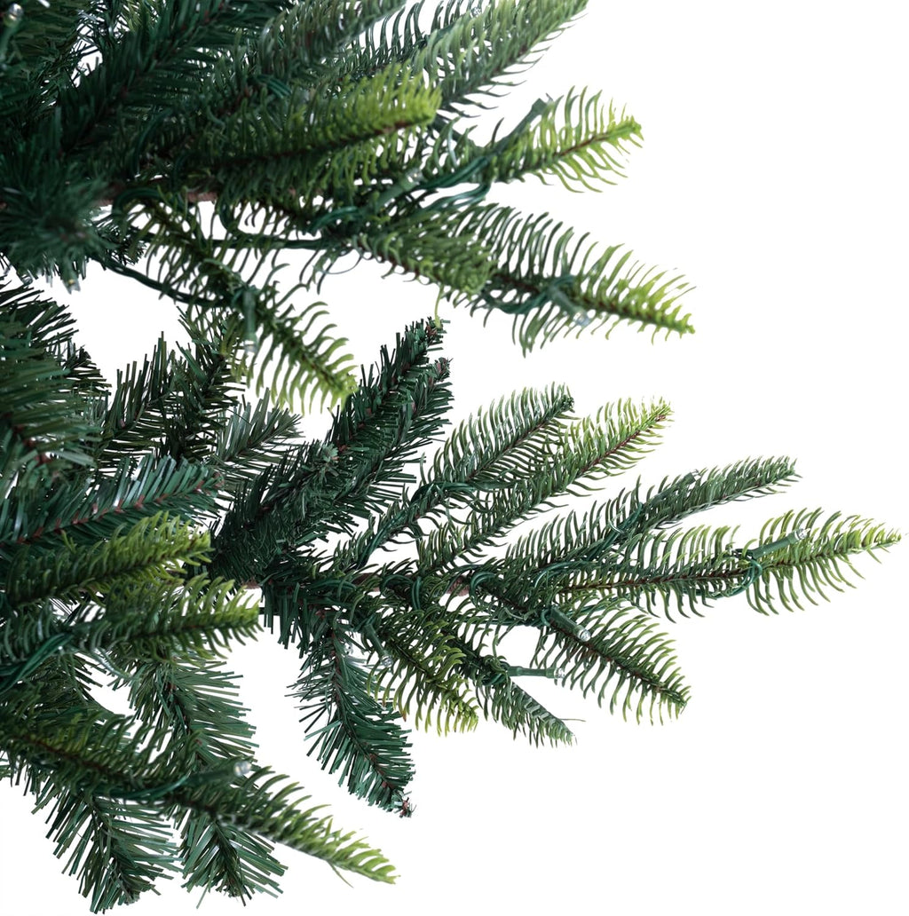 Naomi Home 6.5ft Rustic Christmas Tree with Lights, Realistic Classic Prelit with 2595 Branch Tips, 600 Warm Lights and Metal Stand, Aritificial Tree