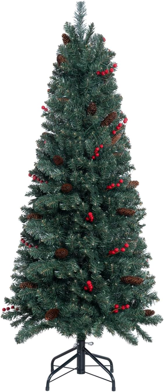 Naomi Home 6.5ft Rustic Christmas Tree with Lights, Realistic Classic Prelit with 2595 Branch Tips, 600 Warm Lights and Metal Stand, Aritificial Tree