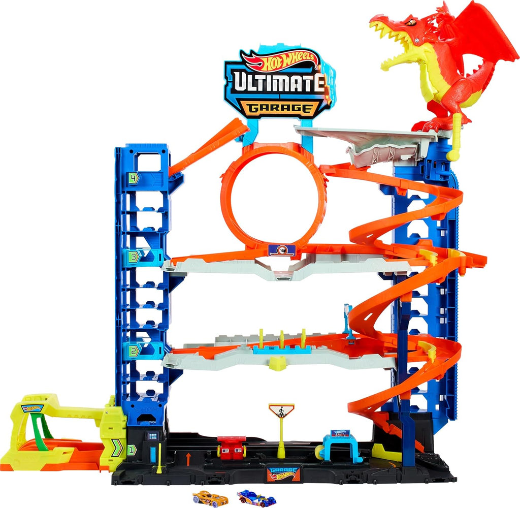 Hot Wheels City Ultimate Garage Playset with 2 Die-Cast Cars, Toy Storage for 50+ 1:64 Scale Cars, 4 Levels of Track Play + 50-Pack of 1:64 Scale Vehicles
