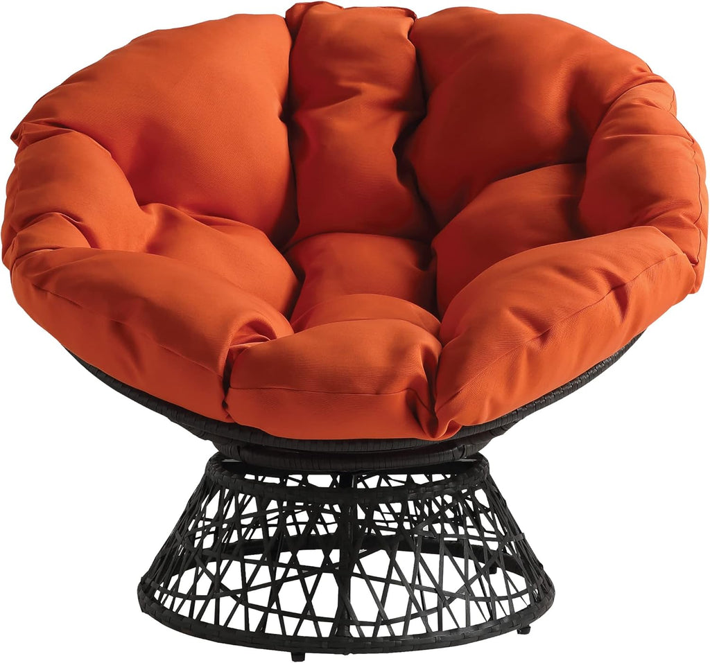 OSP Home Furnishings Wicker Papasan Chair with 360-Degree Swivel, Brown Frame with Brown Cushion