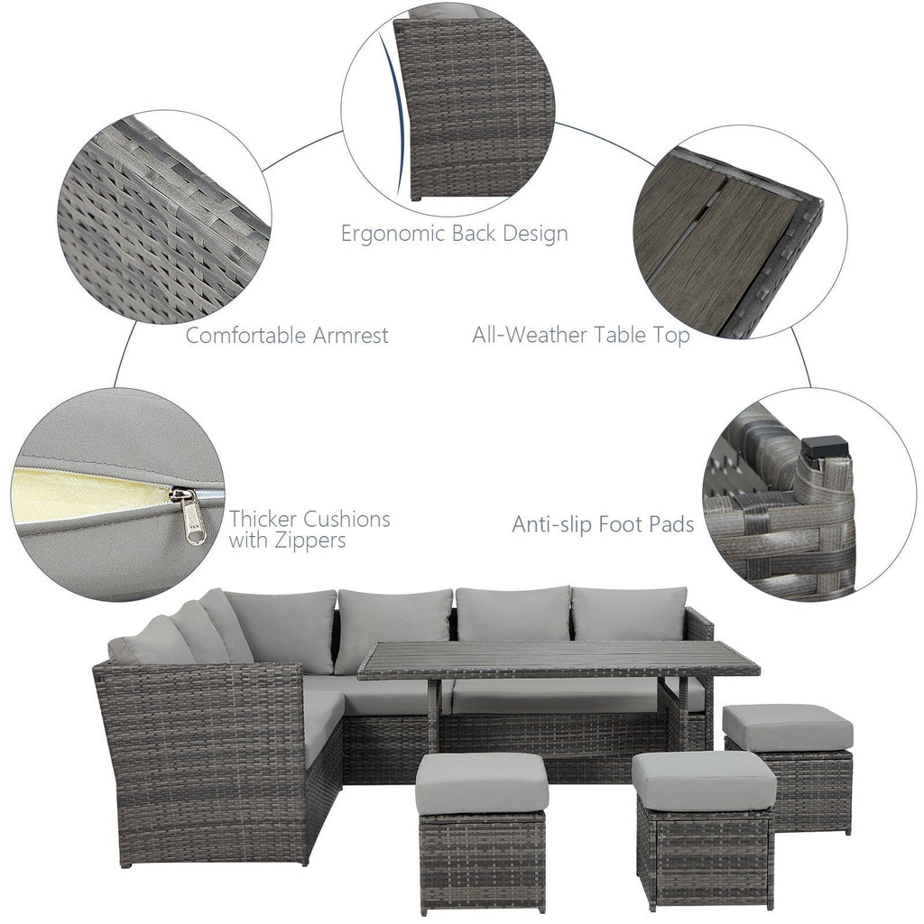 Wicker/Rattan 9 - Person Seating Group with Cushions