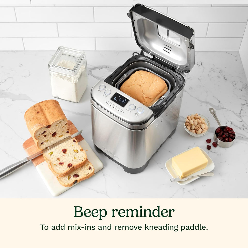 Cuisinart Convection Bread Maker Machine-16 Menu Options, 3 Loaf Sizes up to 2lbs, 3 Crust Colors-Includes Measuring Cup + Spoon & Kneading Hook, CBK-210, 12.25" x 8.85" x 13", Stainless Steel