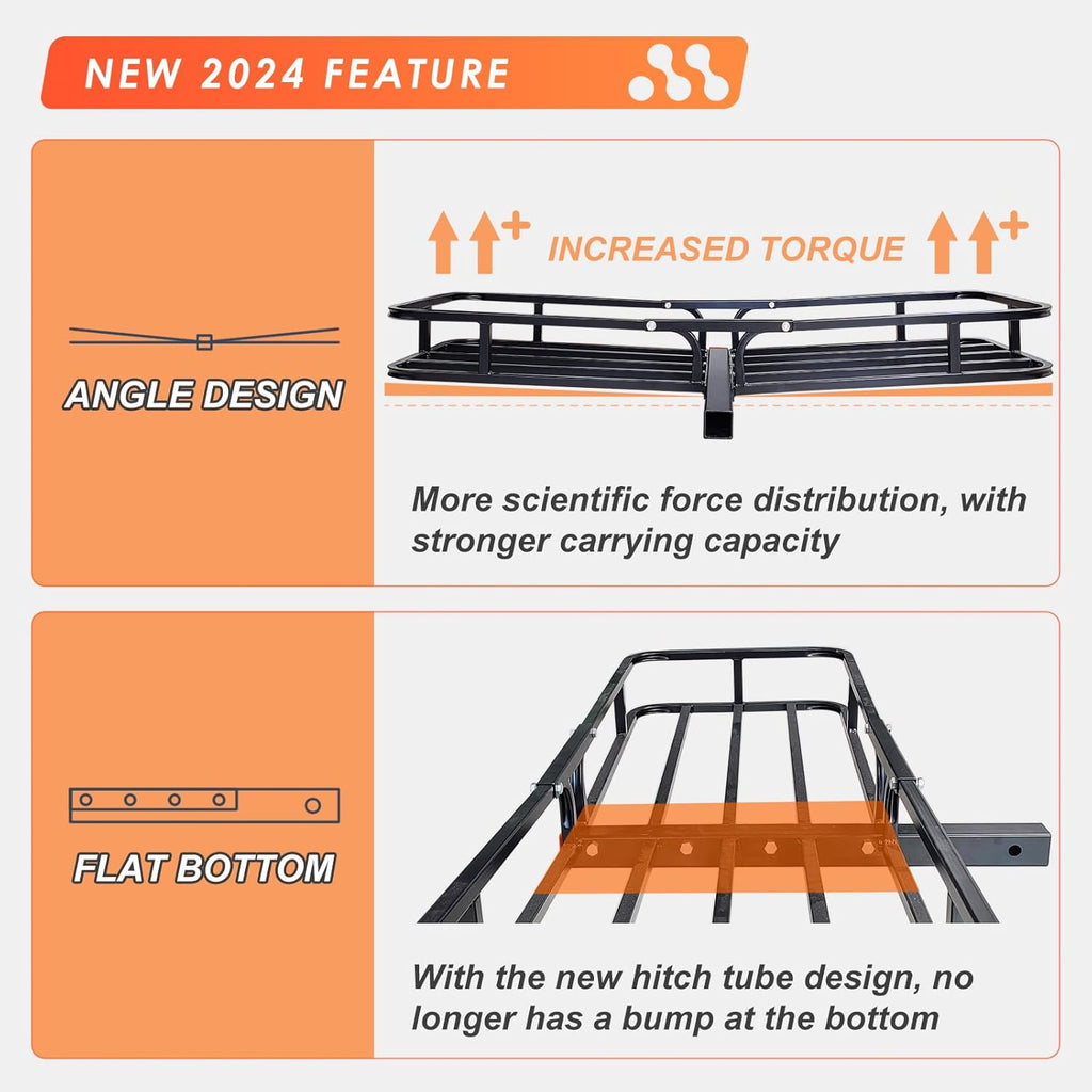 MeeFar High Rail Trailer Folding Hitch Mount Cargo Carrier Basket 60" X 24" X 14"+Waterproof Cargo Bag 20 cu ft(59" 24" 24"), Capacity of 500 Lbs with Hitch Stabilizer, Net, Lock and Straps