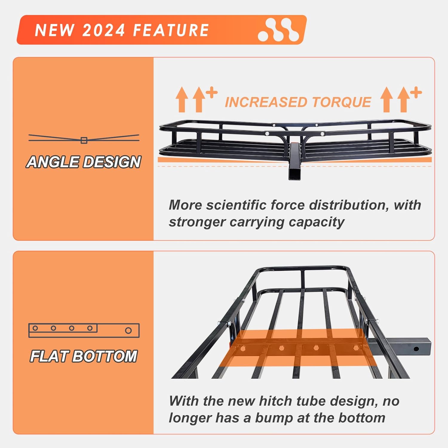 MeeFar High Rail Trailer Folding Hitch Mount Cargo Carrier Basket 60" X 24" X 14"+Waterproof Cargo Bag 20 cu ft(59" 24" 24"), Capacity of 500 Lbs with Hitch Stabilizer, Net, Lock and Straps