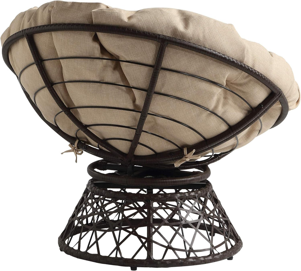 OSP Home Furnishings Wicker Papasan Chair with 360-Degree Swivel, Brown Frame with Brown Cushion