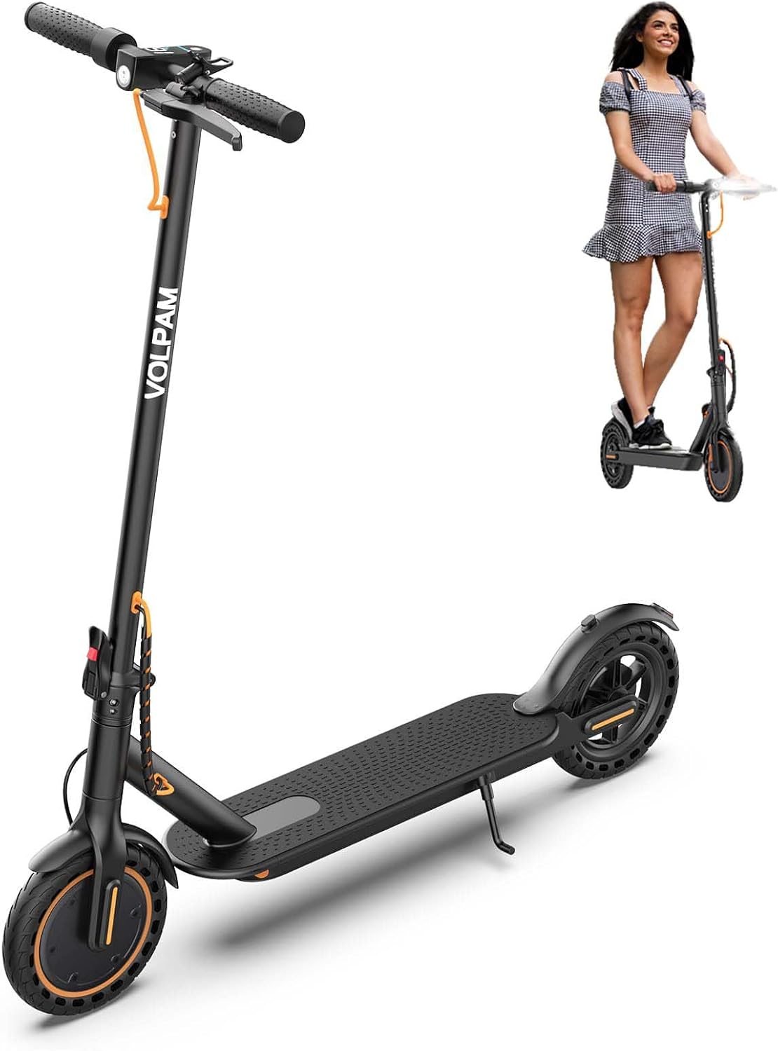 VOLPAM Electric Scooter with 8.5"/10" Solid Tire, 350W/500W Powerful Motor & 19/22 MPH Top Speed, 16/23 Miles Long Range, Folding E Scooter Choice