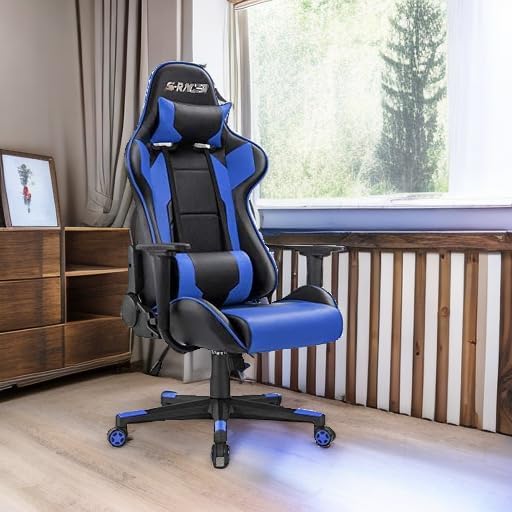 Homall Gaming Chair, Office Chair High Back Computer Chair Leather Desk Chair Racing Executive Ergonomic Adjustable Swivel Task Chair with Headrest and Lumbar Support (Dark Black)