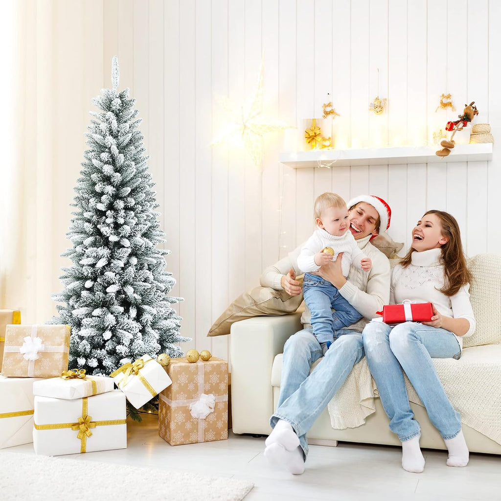 Goplus 7ft Artificial White Christmas Tree Xmas Pine Tree with Solid Metal Legs Perfect for Indoor and Outdoor Holiday Decoration