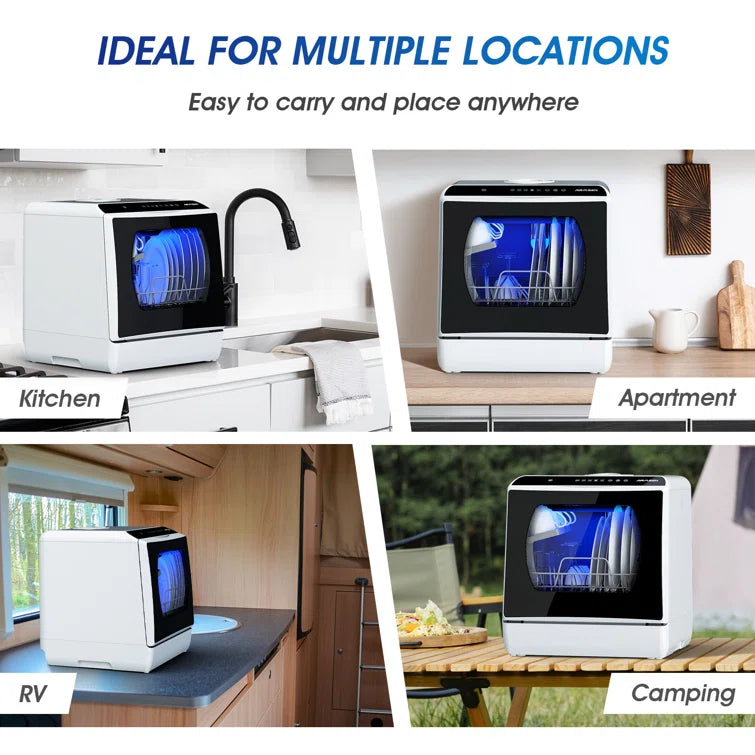 AIRMSEN 16.8" 50 dBA Portable Countertop Dishwasher with 5L Built-in Water Tank
