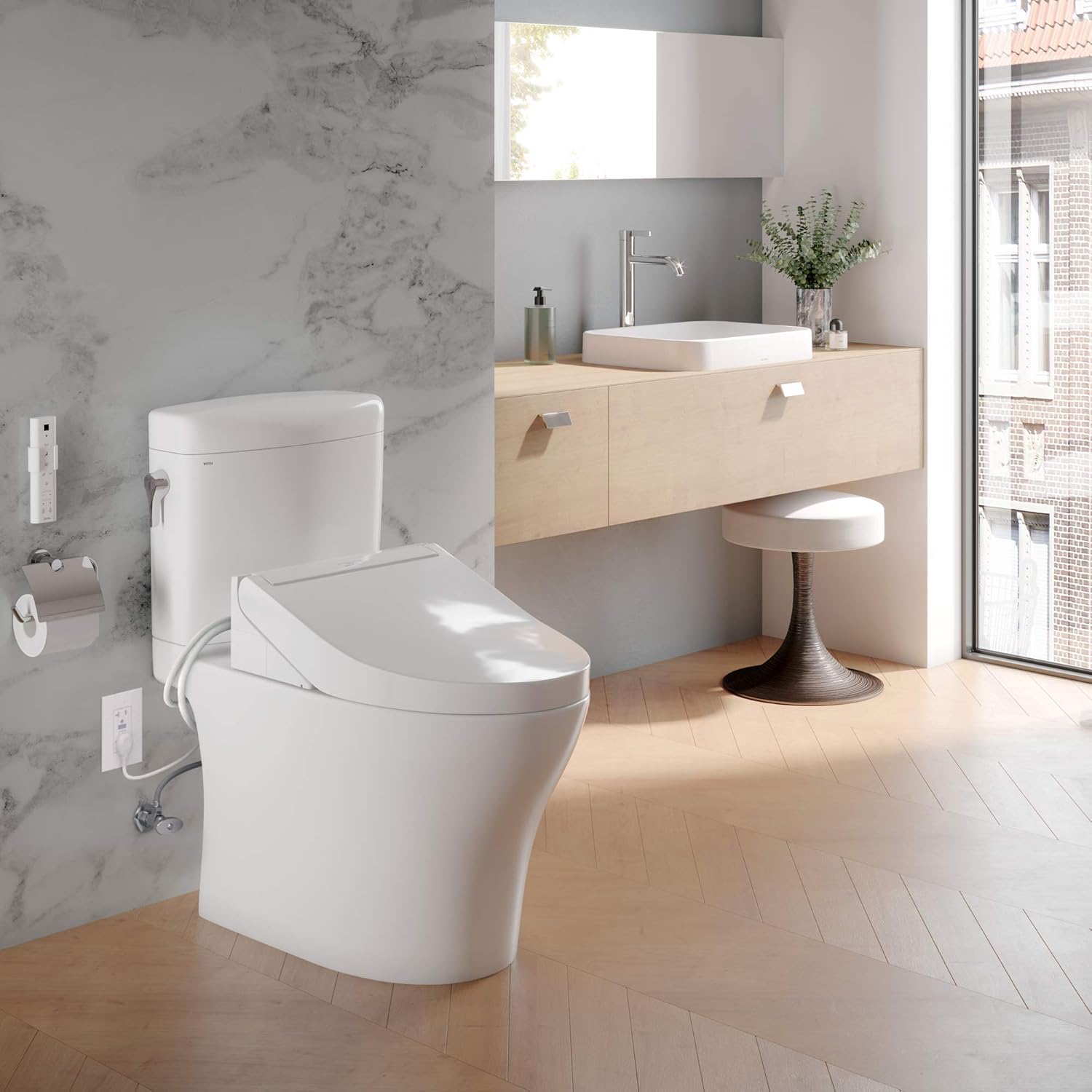 TOTO SW3084#12 WASHLET C5 Electronic Bidet Toilet Seat with PREMIST and EWATER+ Wand Cleaning, Elongated, Plastic, Sedona Beige