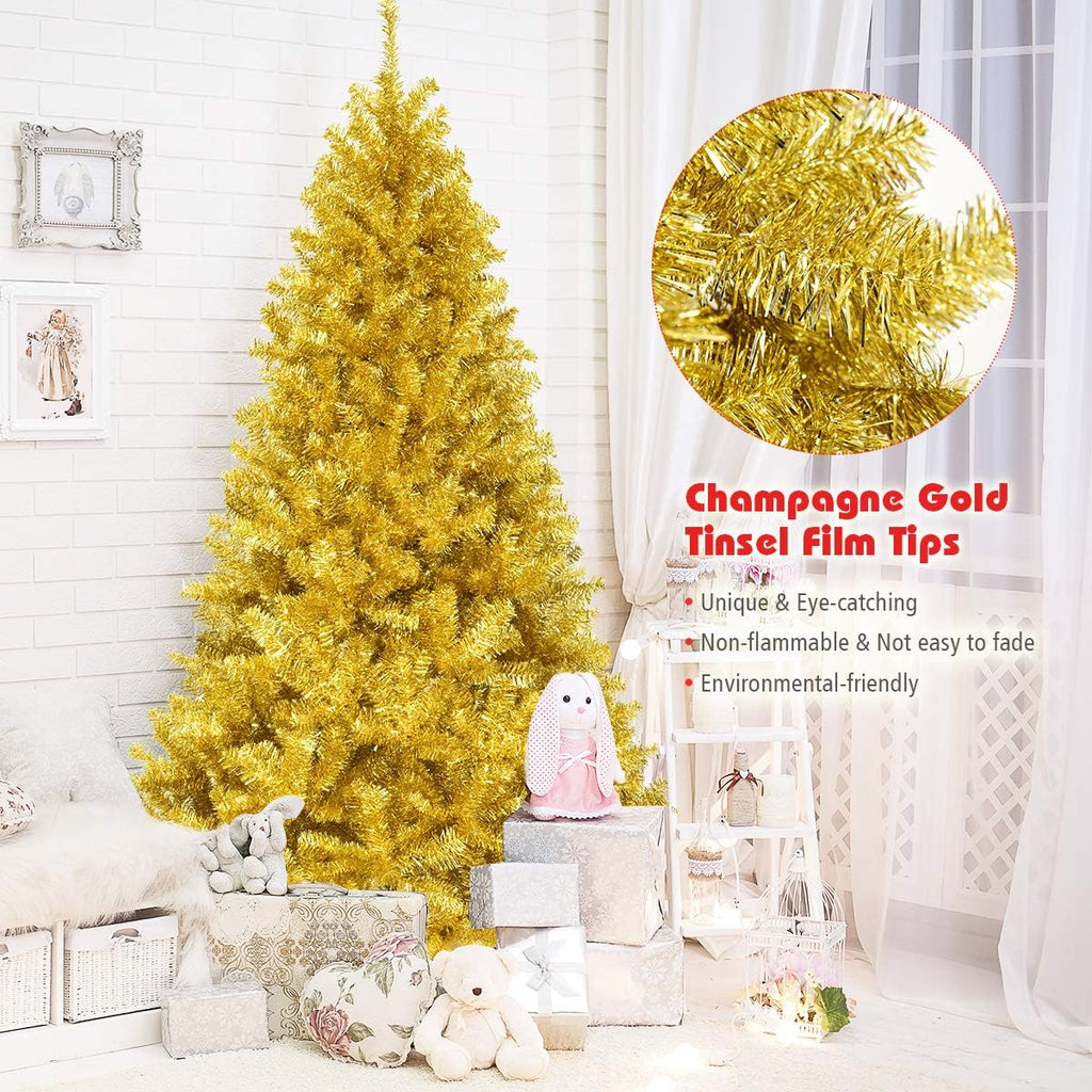 Goplus 7ft Artificial White Christmas Tree Xmas Pine Tree with Solid Metal Legs Perfect for Indoor and Outdoor Holiday Decoration