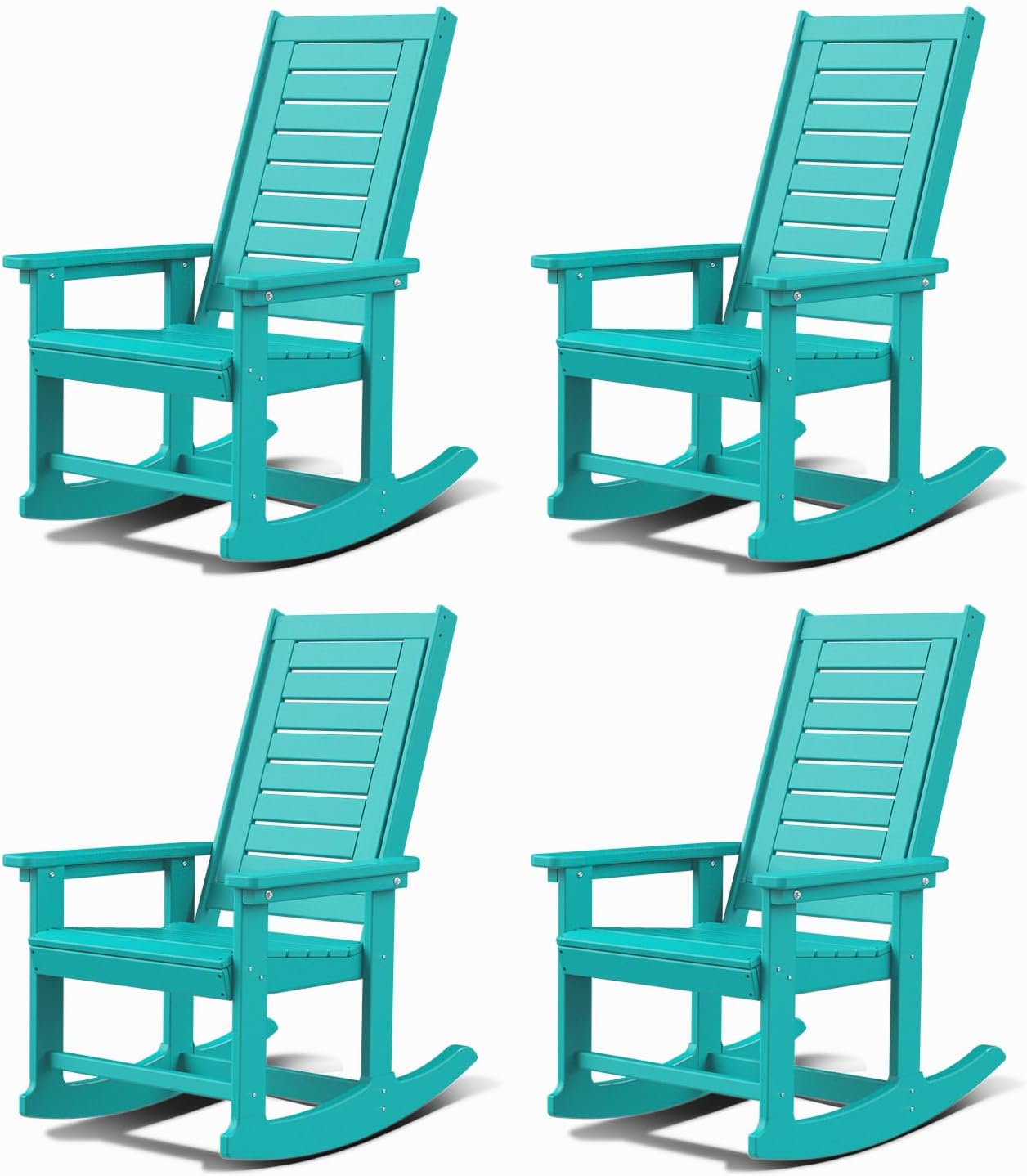 GREENVINES Outdoor Rocking Chairs | Set of 2 | Porch Rocker | HDPE Plastic | Black | Oversized Rockers | High Back | Big & Tall | Ladder Back | for Patio Outside Backyard Balcony Garden