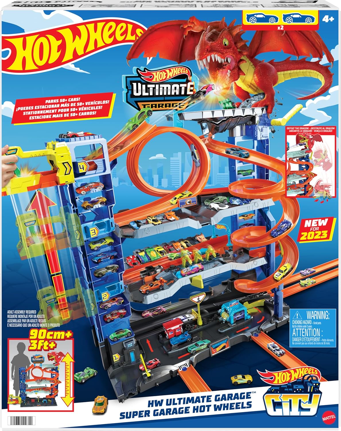 Hot Wheels City Ultimate Garage Playset with 2 Die-Cast Cars, Toy Storage for 50+ 1:64 Scale Cars, 4 Levels of Track Play + 50-Pack of 1:64 Scale Vehicles
