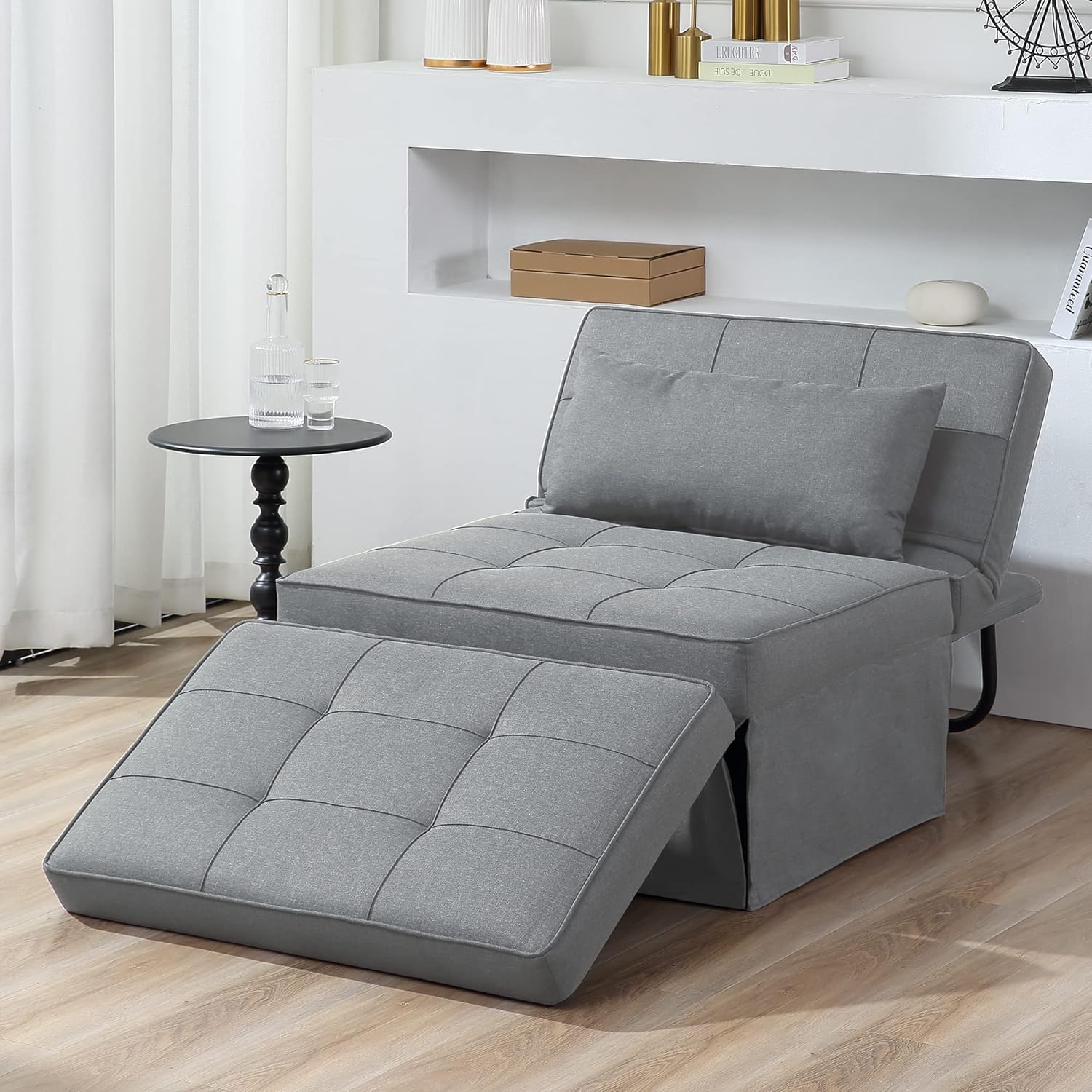 Sofa Bed, 4 in 1 Multi-Function Folding Ottoman Breathable Linen Couch Bed with Adjustable Backrest Modern Convertible Chair for Living Room Apartment Office
