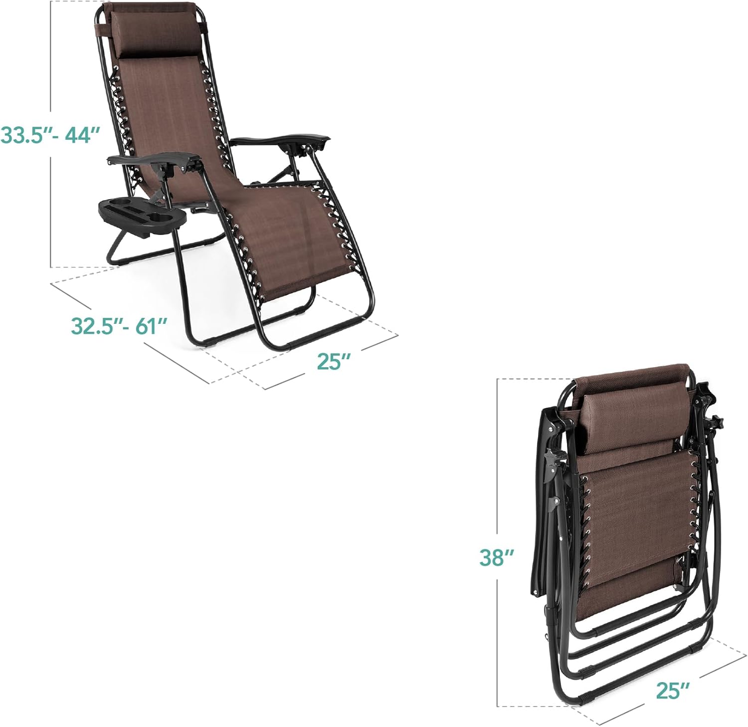 Best Choice Products Set of 2 Adjustable Steel Mesh Zero Gravity Lounge Chair Recliners w/Pillows and Cup Holder Trays - Beige