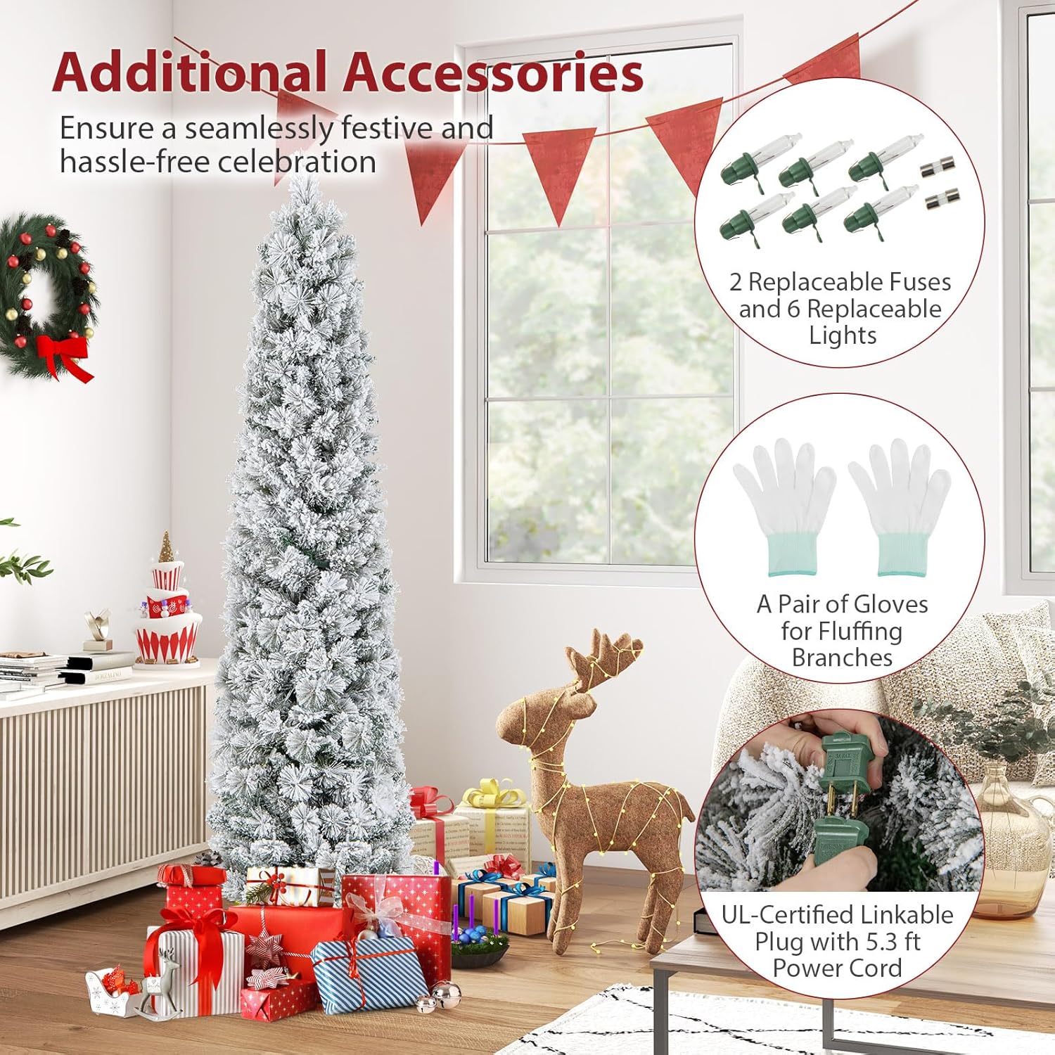 Goplus 7ft Artificial White Christmas Tree Xmas Pine Tree with Solid Metal Legs Perfect for Indoor and Outdoor Holiday Decoration