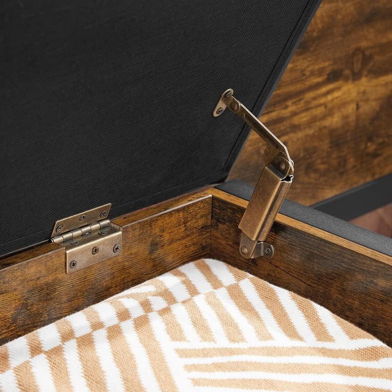 VASAGLE Shoe Bench, Storage Bench with Cupboard and 9 Open Compartments, Shoe Shelf, Padded Seat, Barn Door, 11.8 x 43.3 x 18.9 Inches, Rustic Brown ULHS058X01
