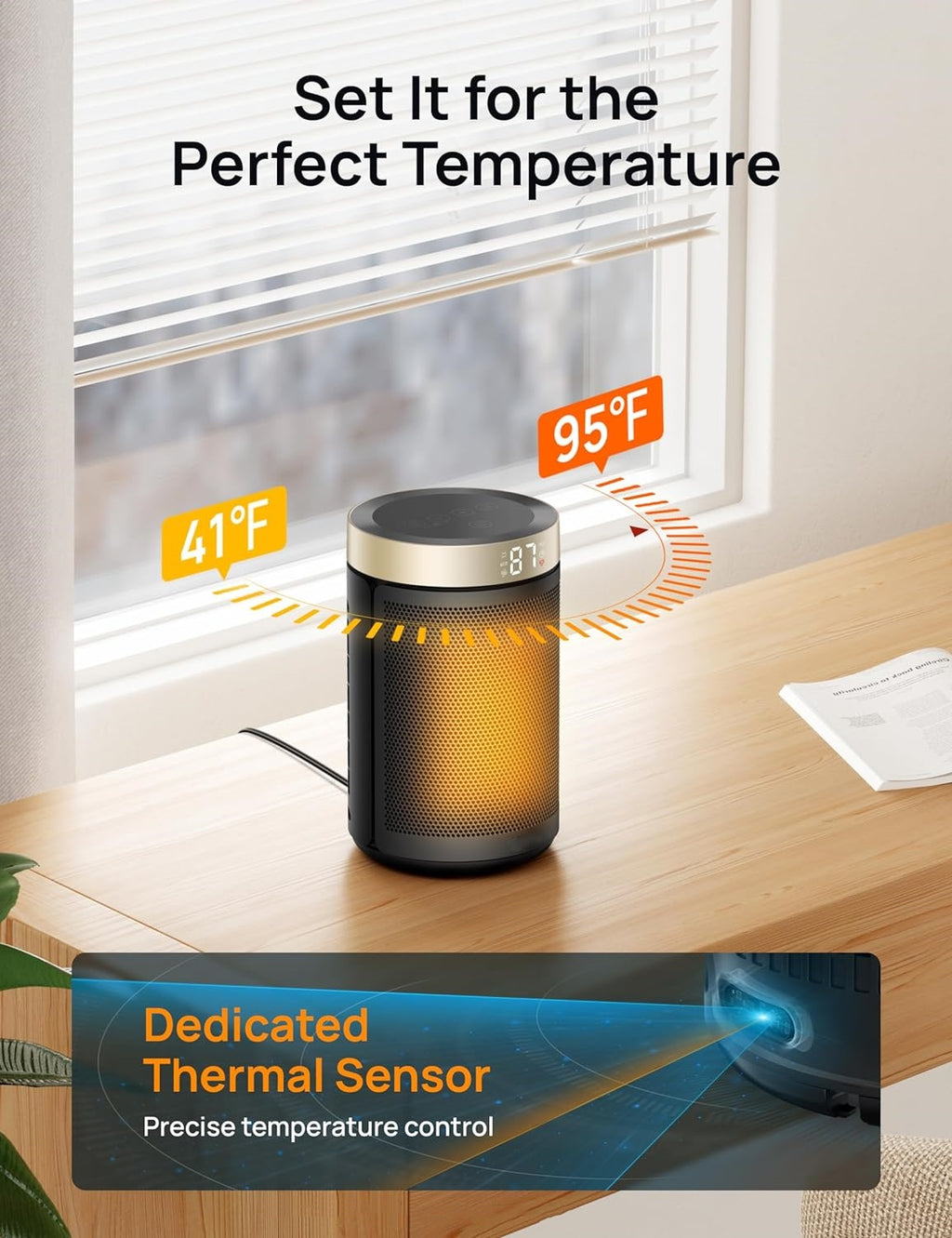 Space Heaters for Indoor Use, Portable Heater with Thermostat, 1-12H Timer, Eco Mode and Fan Mode, 1500W PTC Ceramic Fast Safety Heat for Office Bedroom Home, White, Without Remote