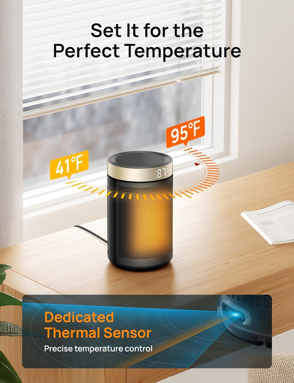 Space Heaters for Indoor Use, Portable Heater with Thermostat, 1-12H Timer, Eco Mode and Fan Mode, 1500W PTC Ceramic Fast Safety Heat for Office Bedroom Home, White, Without Remote