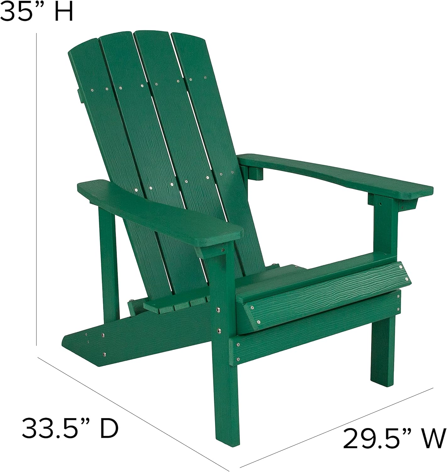 Flash Furniture Charlestown Commercial Grade Indoor/Outdoor Adirondack Chair, Weather Resistant Durable Poly Resin Deck and Patio Seating, Green