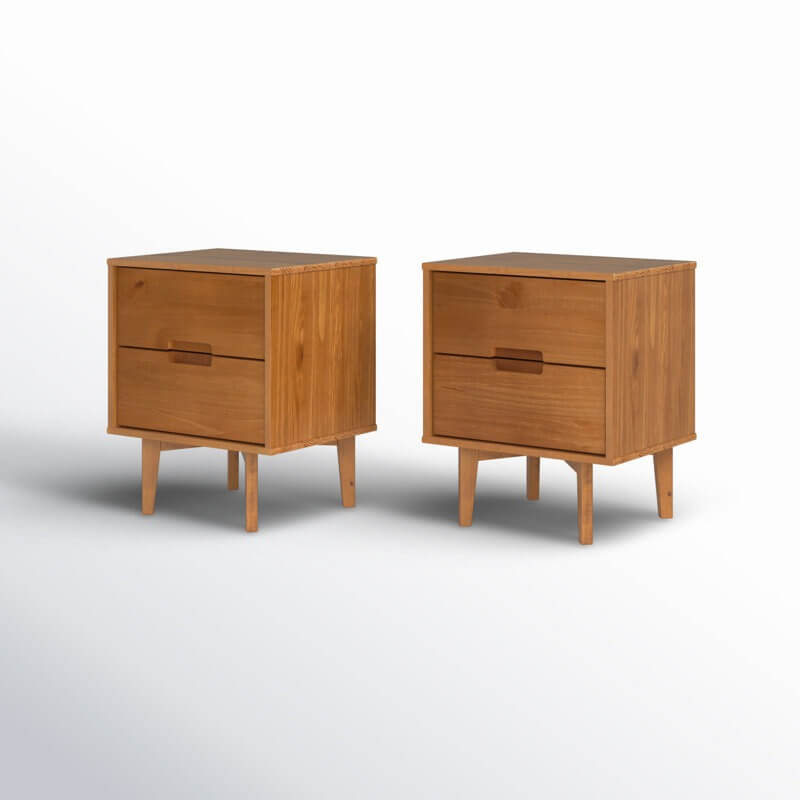 Aizlyn Mid-Century Modern Solid Wood Groove-Handle Nightstands (Set of 2)