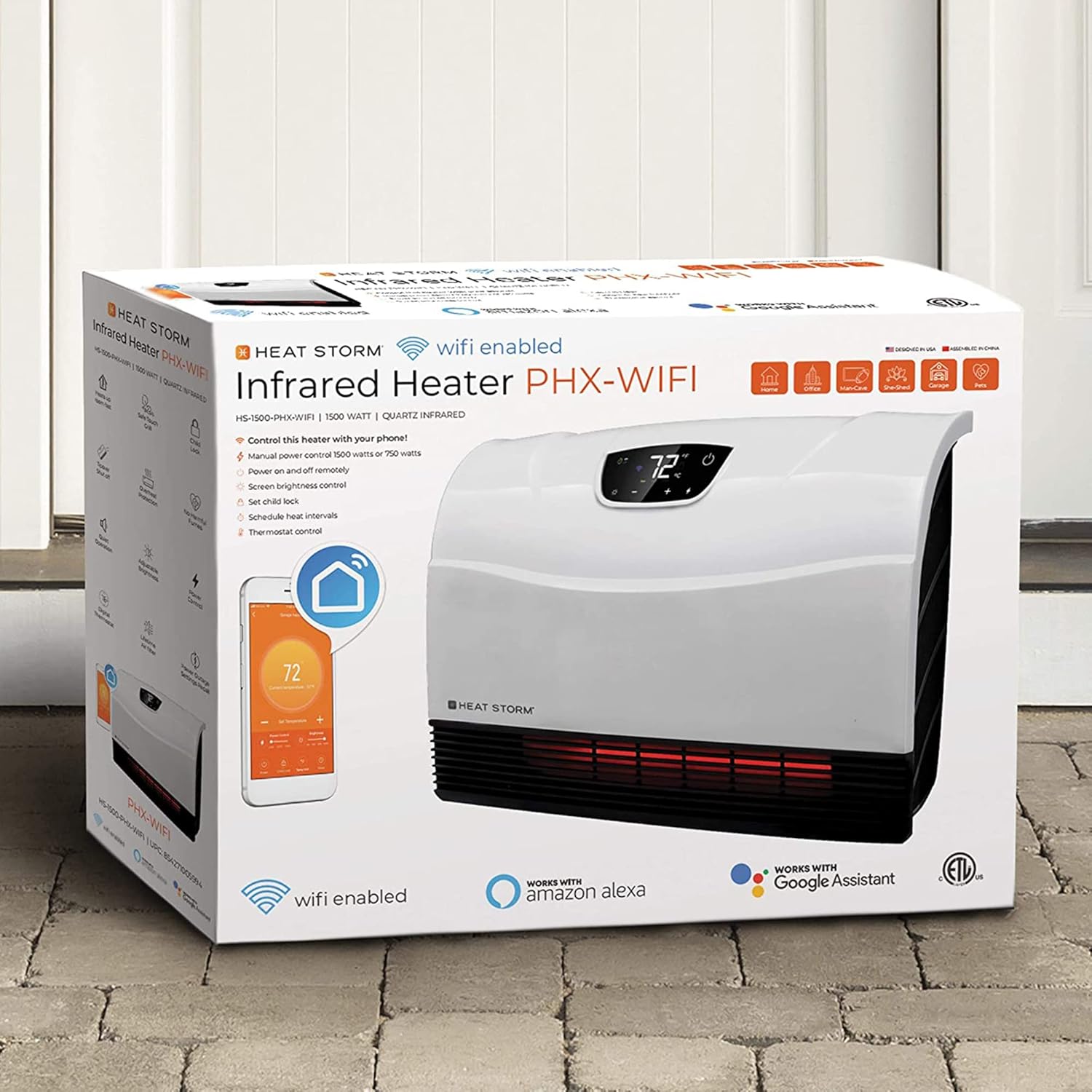 Heat Storm Phoenix HS-1500-PHX, Infrared Space Heater with Attachable Feet, Remote Control, Energy Efficient-750-1500 Watts, Gray Floor or Wall