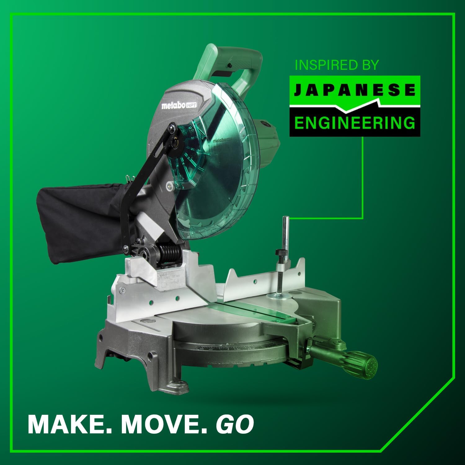 Bundle of Metabo HPT Compound Miter Saw, 10" Miter Saw with Large Table Saw for woodworking, C10FCGS + Metabo HPT 25 Ft Tape Measure, 17-Ft Reach & 14-Ft Standout, 115925M