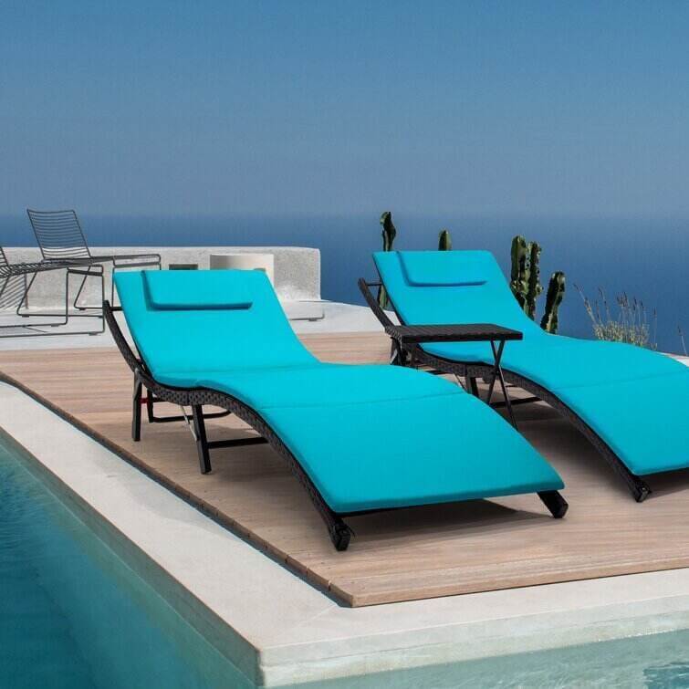 Outdoor Wicker Chaise Lounge - Set of 2 with Table