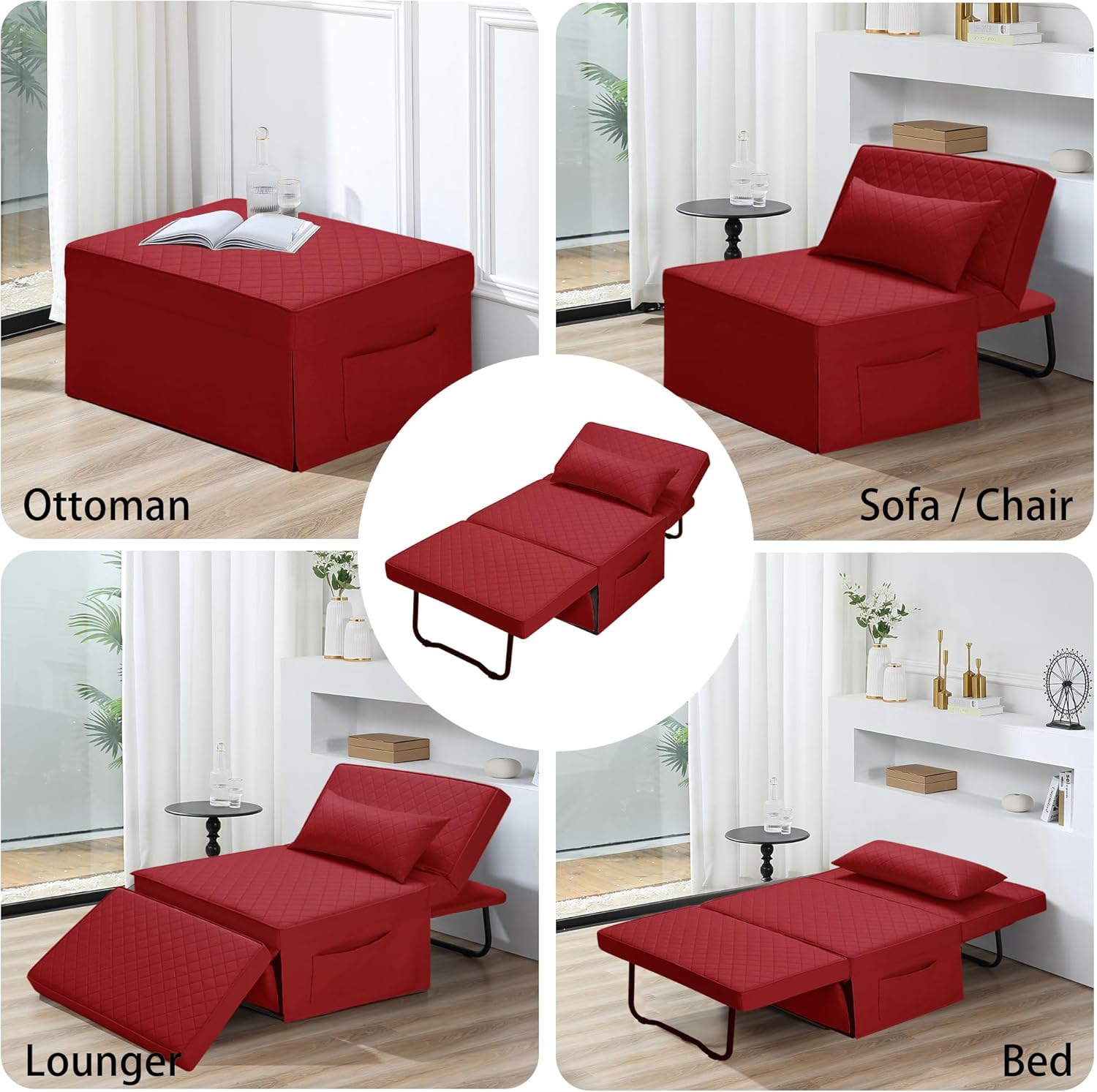 Sofa Bed, 4 in 1 Multi-Function Folding Ottoman Breathable Linen Couch Bed with Adjustable Backrest Modern Convertible Chair for Living Room Apartment Office