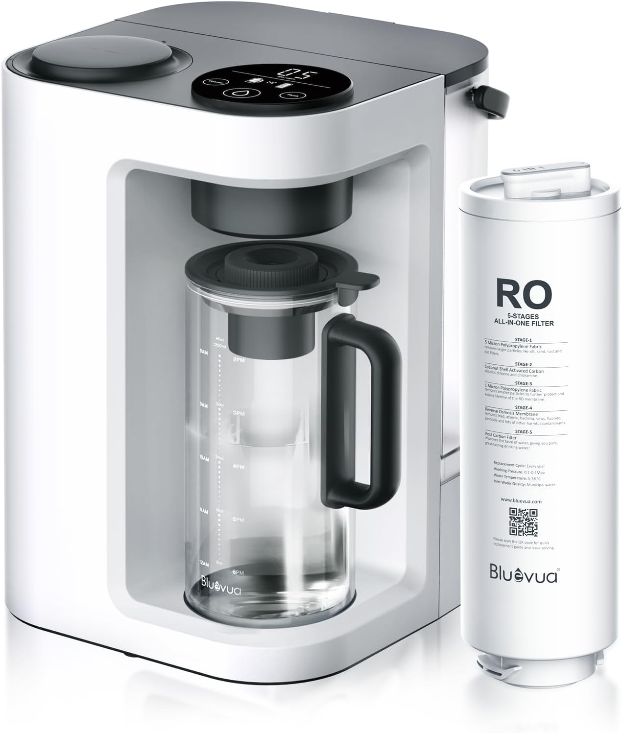Bluevua RO100ROPOT-LITE Countertop Reverse Osmosis Water Filter System, 5 Stage Purification, 3:1 Pure to Drain, Portable Water Purifier (No Installation Required) (Blue)