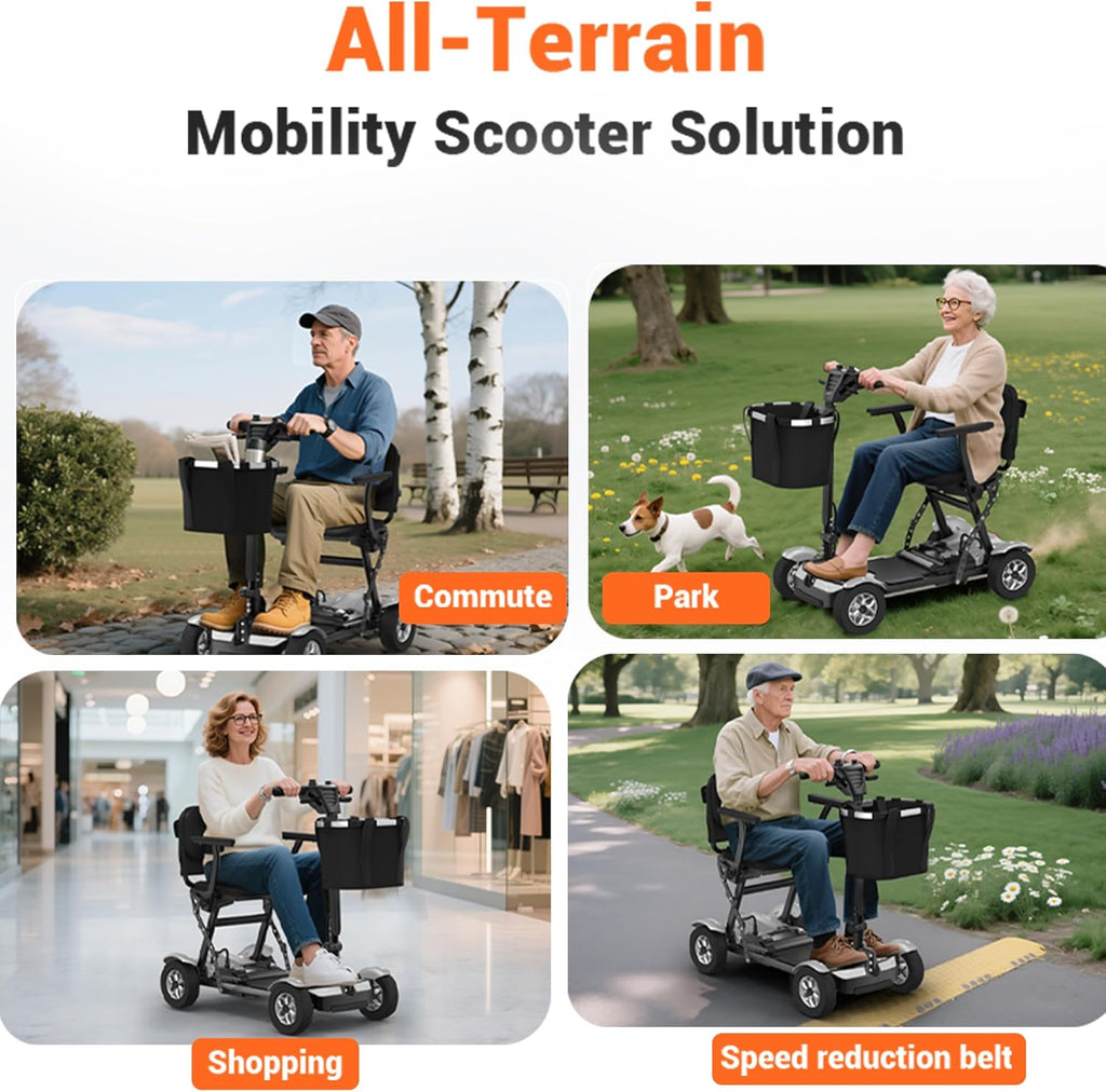 Mobility Scooter for Adults, Foldable 4 Wheels Motorized Mobility Scooter w/Dustproof Cover, 15Miles Range, Rotating Seat, 350LBS Capacity, Seniors Electric Powered Mobility for Outdoor, Red