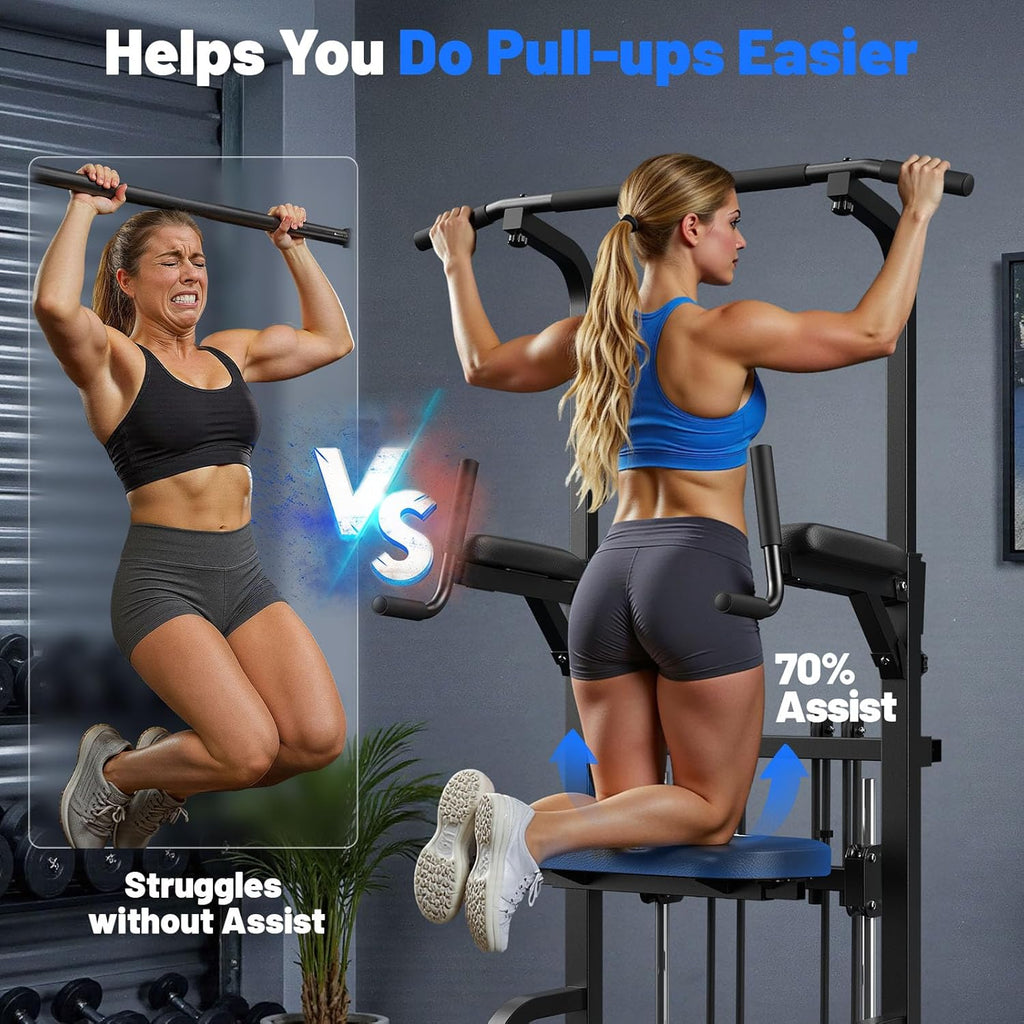 Sportsroyals Pull Up Bar Dip Station Power Tower Assistive Trainer Multi-Function Home Gym Strength Training Fitness Equipment 450LBS