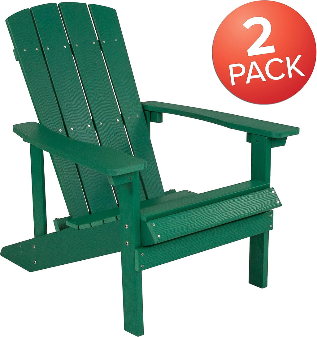 Flash Furniture Charlestown Commercial Grade Indoor/Outdoor Adirondack Chair, Weather Resistant Durable Poly Resin Deck and Patio Seating, Green